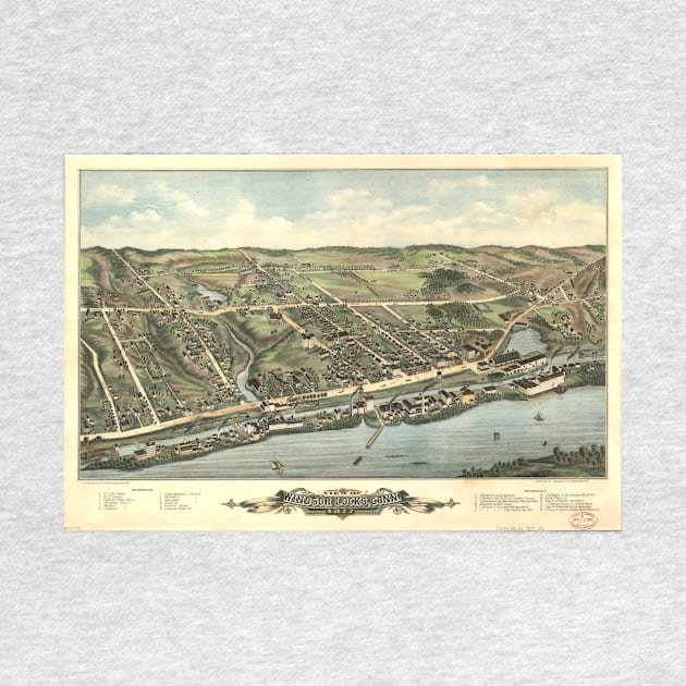 Vintage Pictorial Map of Windsor Locks CT (1877) by Bravuramedia